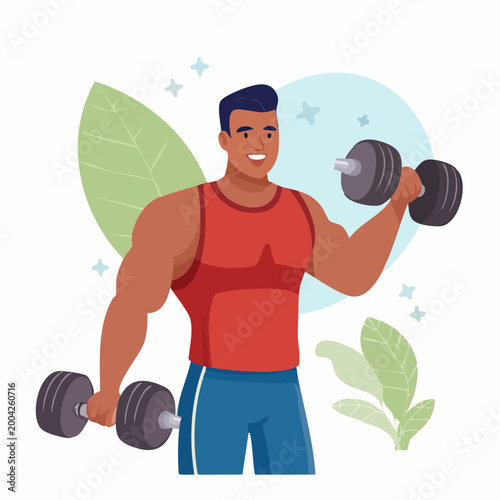 Man Exercising with Dumbbells