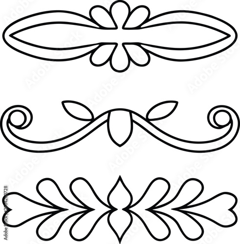 Elegant ornamental flourish border elements for graphic decoration and text separation