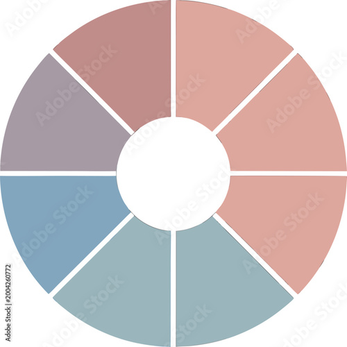 Elegant pastel donut chart infographic template with eight distinct segments for serene data visualization and refined designs