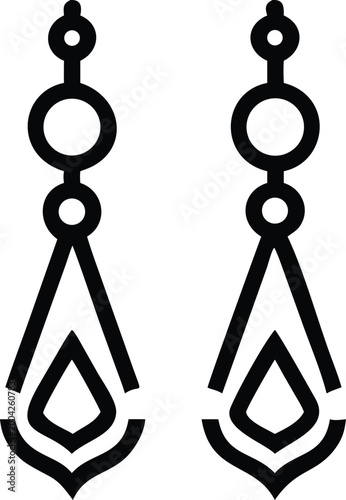 Elegant pair of stylized black outline dangling earrings with geometric shapes