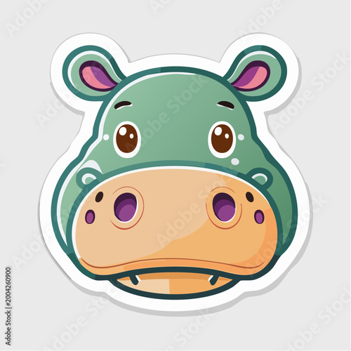 Cute Cartoon Hippopotamus Face Sticker