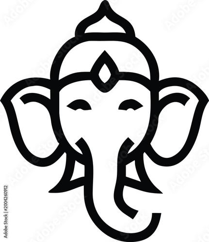 Elegant Stylized Ganesha Elephant Head Outline Icon for Cultural Graphics and Spiritual Themes