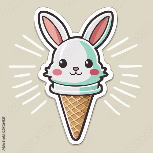 Cute Bunny Ice Cream Cone Sticker