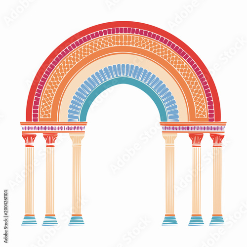 Stylized Archway with Rainbow and Columns