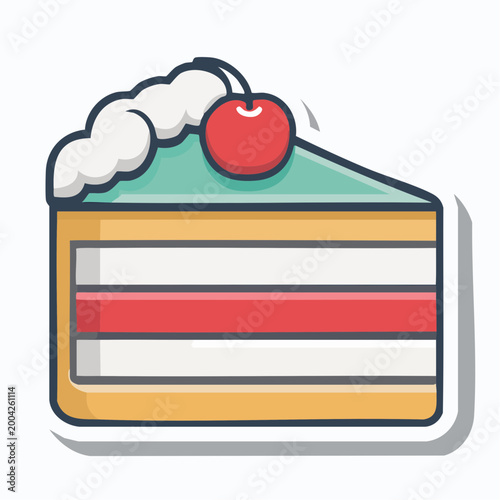 Slice of layered cake with cherry and cream