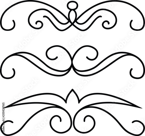 Elegant vector set of three ornamental black line design elements perfect for wedding invitations and stylish document dividers