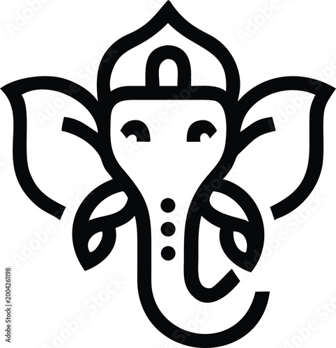 Elephant headed Ganesha icon representing Hindu deity and spiritual wisdom in simple clean line style
