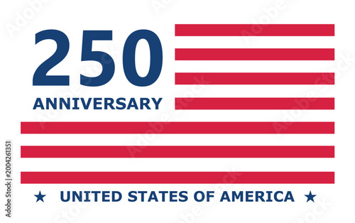 USA 250th anniversary commemorative sticker with stripes isolated on transparent background. Patriotic emblem for United States and 4th of July Independence Day celebration
