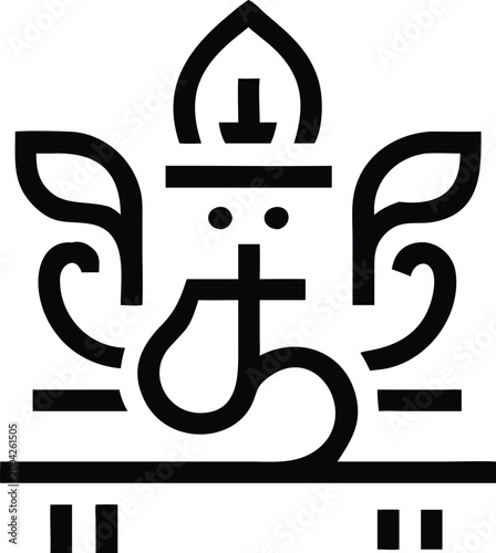Ganesha deity symbol with abstract lines representing the face and seated body