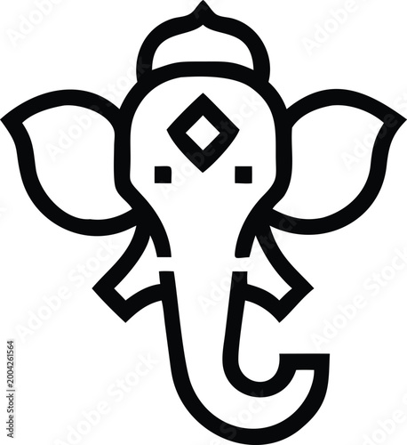 Geometric Style Ganesha Elephant God Icon with Bold Black Outline for Spiritual Designs