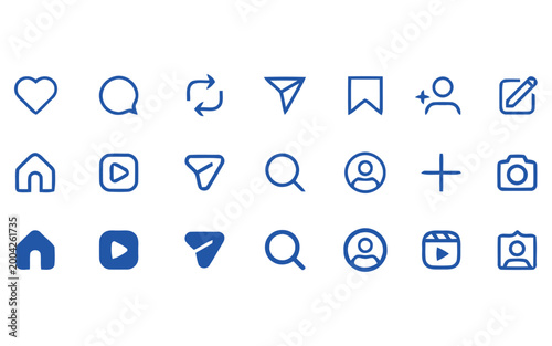 Social media icons and symbols for app ui and web interface, flat vector