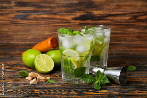 Glasses of cold mojito and ...