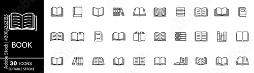  Book line icons. Open 
books. Various books icons