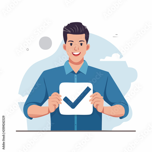 Man Holding a Check Mark Symbol