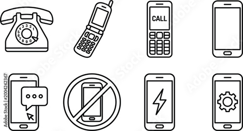 Evolution of communication devices icons showing vintage telephone flip phone smartphones and mobile interface symbols vector illustration set