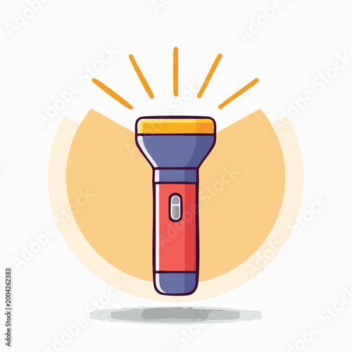 Flat Illustration of a Red and Blue Flashlight Emitting Light