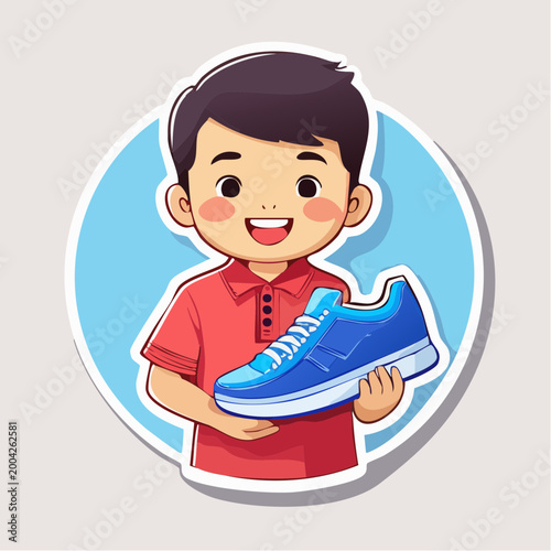 Boy Holding a Blue Sneaker