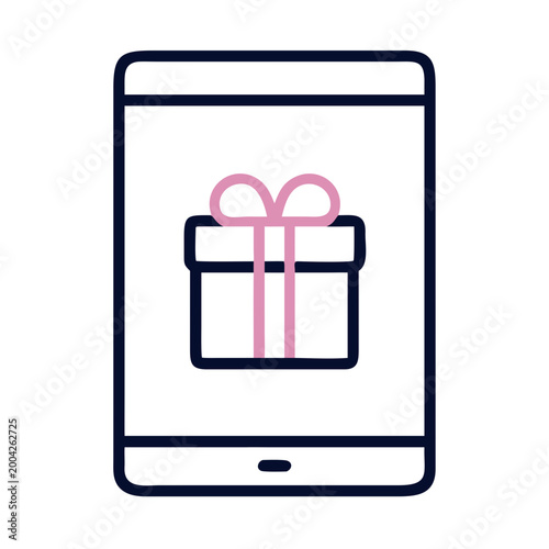 Tablet displaying a gift box icon in a modern, minimalistic design
