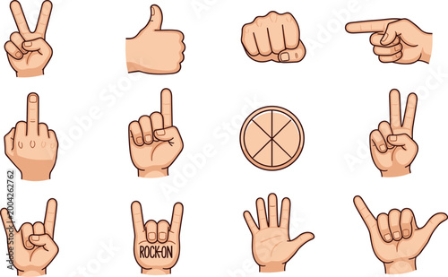 Hand Gesture Icons Set with Finger Signs Symbols and Human Communication Expressions Detailed Style Illustration for UI Design and Visual Language Projects.