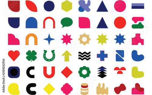 Colorful geometric shapes icons set for design and ui elements