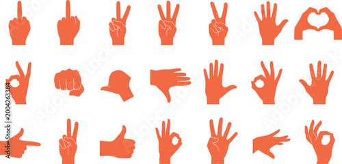 Hand Gesture Silhouette Icons Collection with Finger Signs and Human Communication Symbols Flat Style Illustration for UI Design and Visual Language Use.