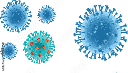 Realistic Coronavirus Cell Illustration with Detailed Virus Particles and Pathogen Structures for Medical Research Healthcare Awareness and Biology Science Visual Design.