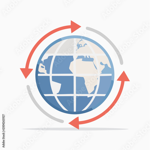 Global network and communication icon with arrows around the Earth