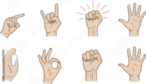 Realistic Hand Gesture Icons Set with Finger Signs and Human Communication Symbols Detailed Illustration for UI Design Education and Visual Language Projects.