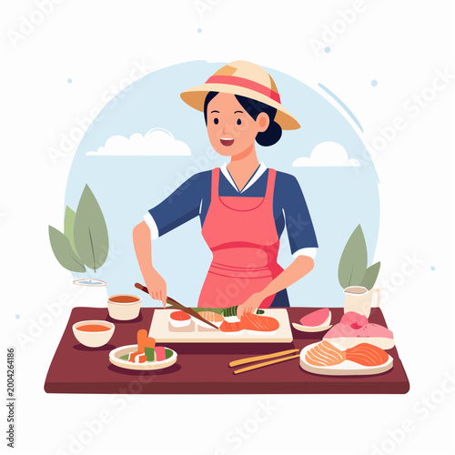 Woman Preparing Sushi