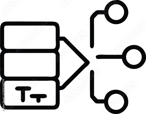 data transfer icon black line art illustration of database with outgoing connections on white background high quality professional detailed modern elegant