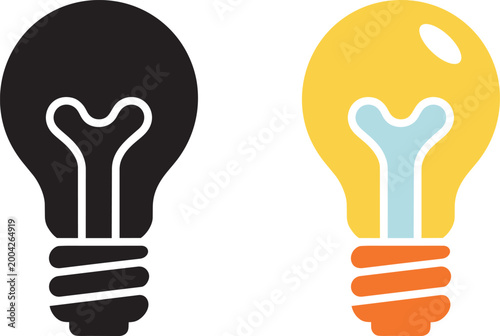 Light bulb icons set black and colorful yellow illustration with white background 2 and idea