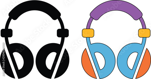 Headphones icon black and color illustration vector graphic for music and sound themes with white