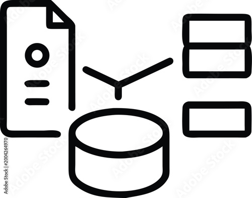 data icon representing database with document and clock black and white high quality professional detailed modern elegant stylish clean crisp vibrant