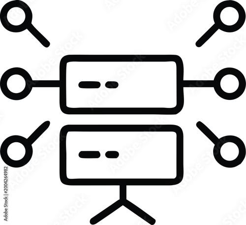 data connection icon network diagram with servers and links black and white high quality professional detailed modern elegant stylish clean crisp