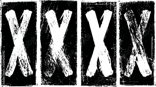 grunge distressed letter x set on black background with textured rough edges and weathered
