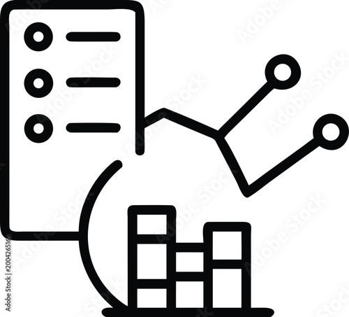 data icon with chart and connection lines simple black and white outline high quality professional detailed modern elegant stylish clean crisp