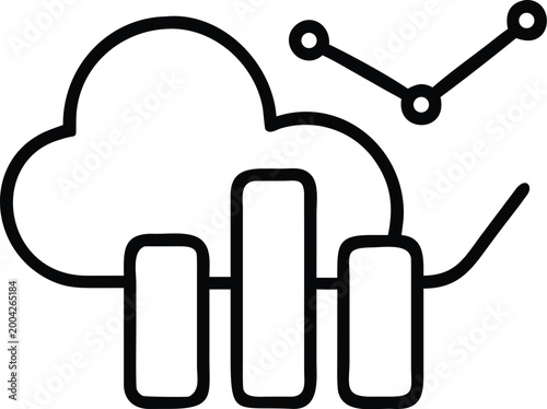 data icon with cloud and graph elements black and white line art high quality professional detailed modern elegant stylish clean crisp