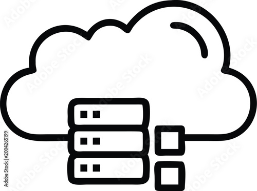 data cloud icon black and white line art illustration of server stacks within a cloud shape high quality professional detailed modern
