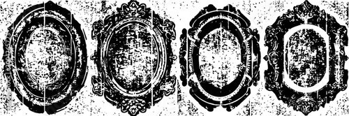 vintage oval textured frames set ornate decorative borders in black and white grunge collection