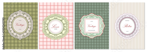 Vintage set vector frames with backgrounds. Retro collection for wedding, cards, invitation, poster. Hand drawn flourishes ornament elements.