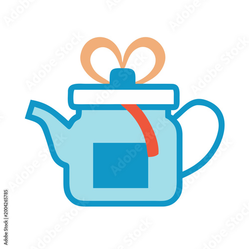 Gift teapot icon with a bow in a colorful vector style