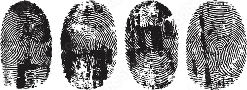 set of four black fingerprint impressions isolated on white background