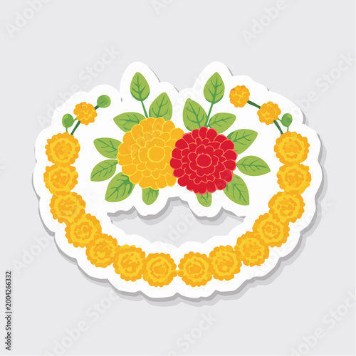 Decorative Floral Garland with Red and Yellow Flowers