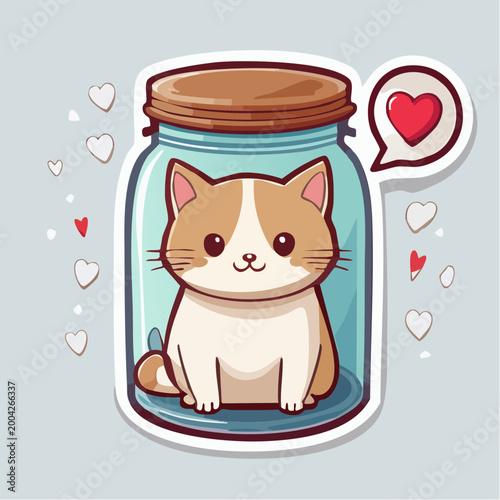 Cute Cat in a Jar with Heart Bubble