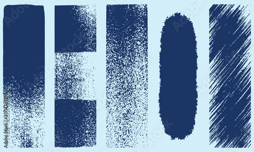 Dark Blue Paint Brush Strokes with Textured Surfaces on Light Blue Background