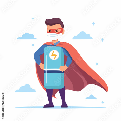 Superhero with Refrigerator and Face Mask