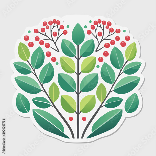 Stylized Green Leaves and Red Berries Emblem