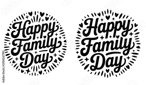 Decorative handdrawn typography design for Happy Family Day celebration with festive elements