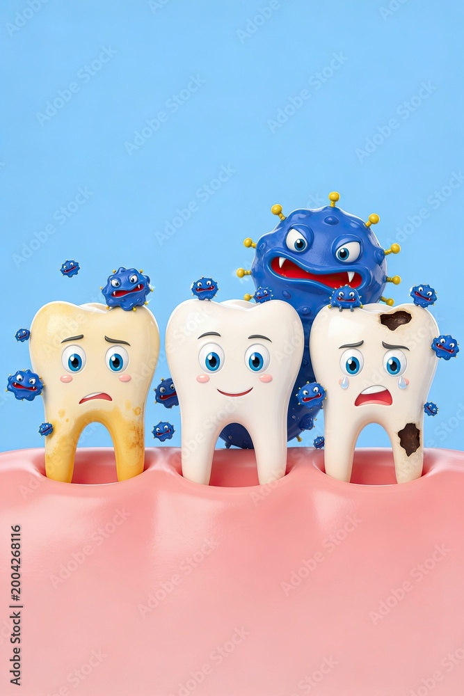 Fototapeta premium Tooth Condition Comparison with Bacteria and Decay Stages