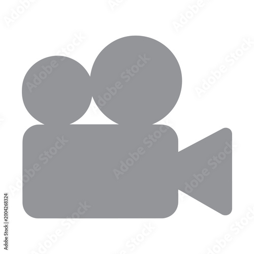Camcorder icon rendered in neutral grey serves as a professional UI element for video production.